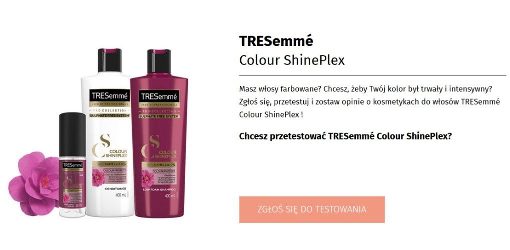 Test kosmetyków TRESemmé Colour ShinePlex